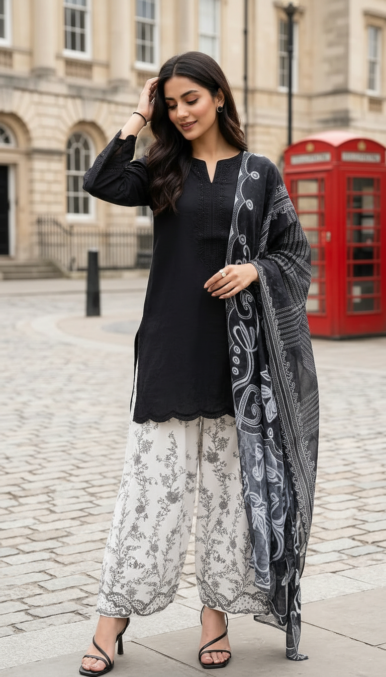 Zaiwa 3pc Embroidered Cotton Farshi Shalwar Suit with Monar Dupatta – DZ4