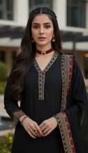 Zaiwa Sway7 3pc Black Embroidered Lawn Suit with Chiffon Dupatta