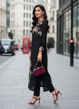 Zaiwa 2pc Black Embroidered Khaddar Long Dress ZWL20