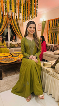Miski Winter Essentials 2pc Olive Green Embroidered Linen Frock Suit – MWE7