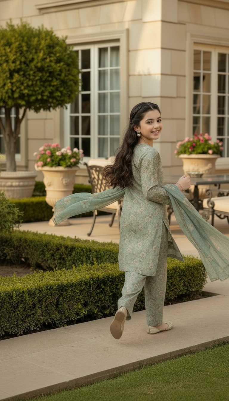 SM1 Sitara by Mohagni Girls Printed Embroidered Poly Lawn Suit