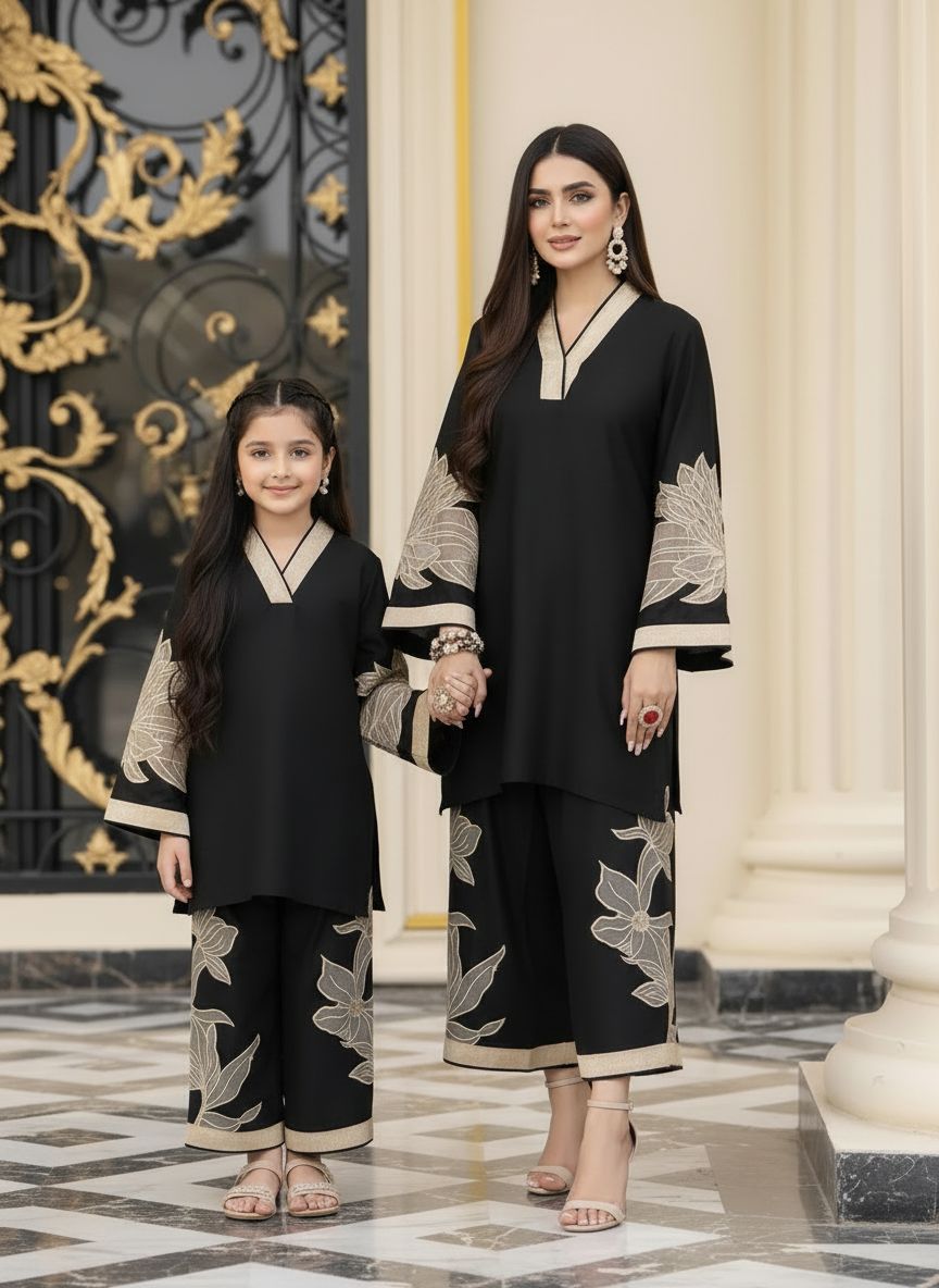 Dhanak Canvas by Zaiwa – 2pc Black Dhanak Designer Kurta Set CCZ11