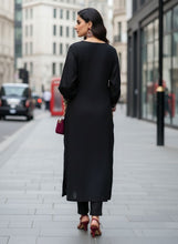 Zaiwa 2pc Black Embroidered Khaddar Long Dress ZWL20