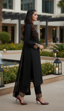 Zaiwa Sway7 3pc Black Embroidered Lawn Suit with Chiffon Dupatta