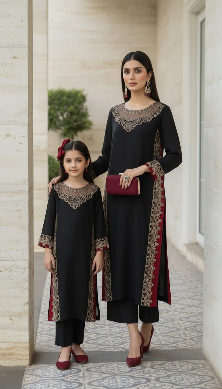 Black Thread & Sequin Embroidered Linen 2pc Women Suit | Baarish by Miski BYM5