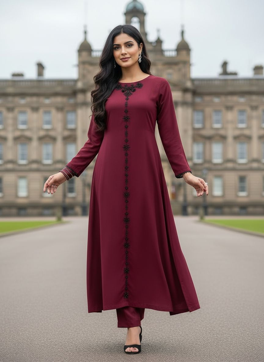 Zaiwa 2pc Dhanak Handwork A-Line Long Dress ZWL21