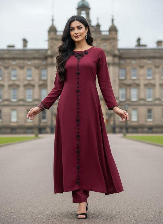 Zaiwa 2pc Dhanak Handwork A-Line Long Dress ZWL21