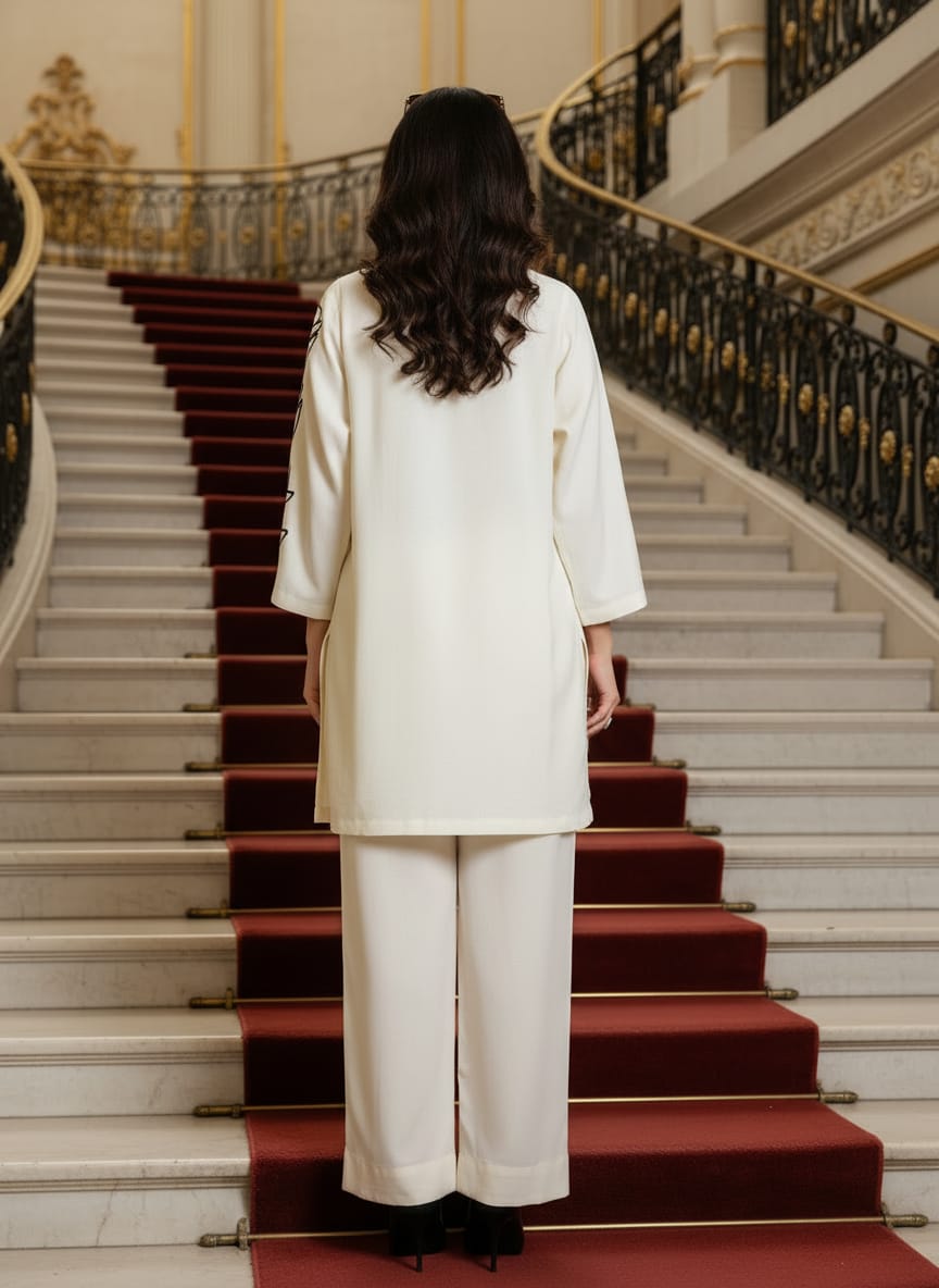 Zaiwa Linen Embroidered 2pc Winter Casual Co-Ord Set ZWL16