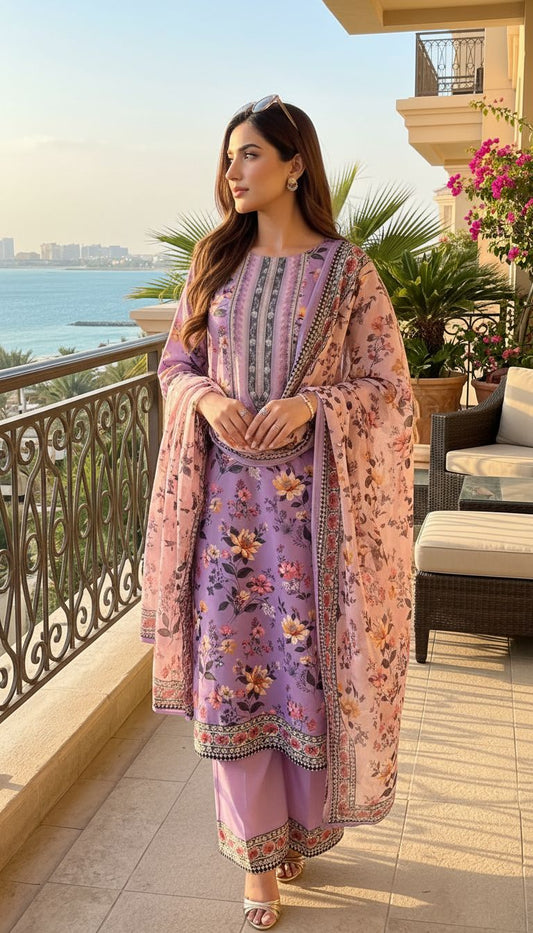 Impulse 3pc Printed Polyester Lawn Suit – IMP22