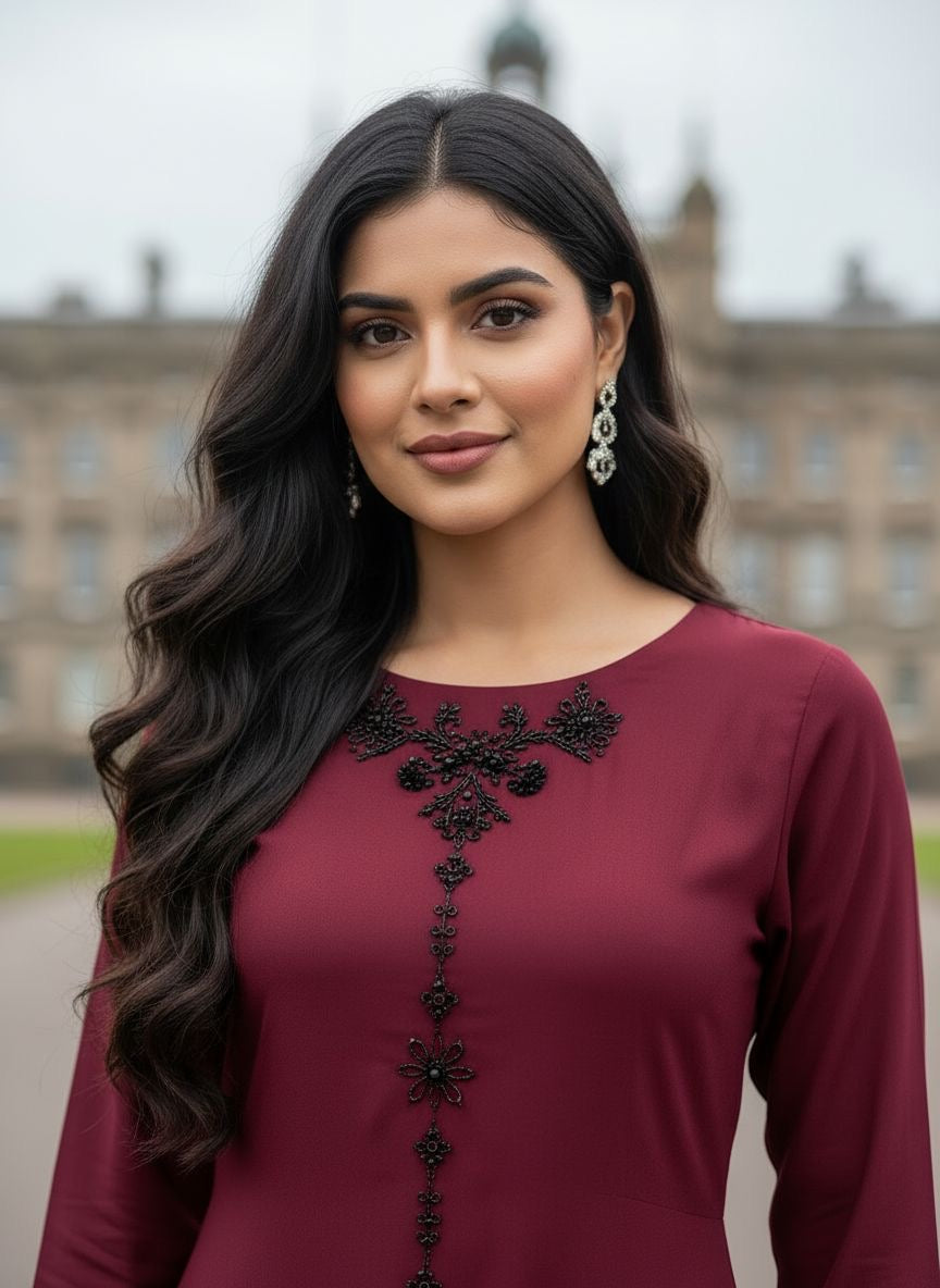 Zaiwa 2pc Dhanak Handwork A-Line Long Dress ZWL21