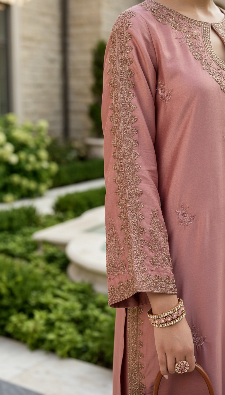 Glow by Hemline – Pink Embroidered Viscose Ready to Wear 2PC Suit Glow14