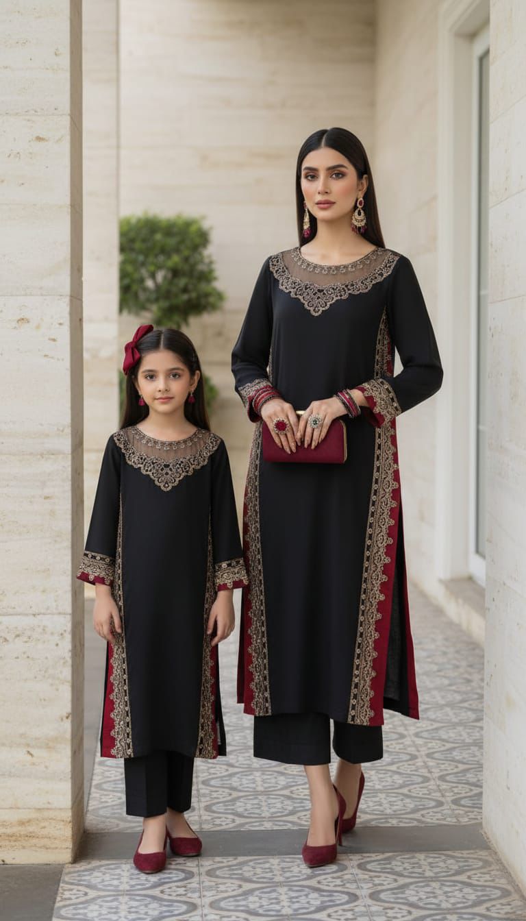 Black Thread & Sequin Embroidered Linen 2pc Women Suit | Baarish by Miski BYM5
