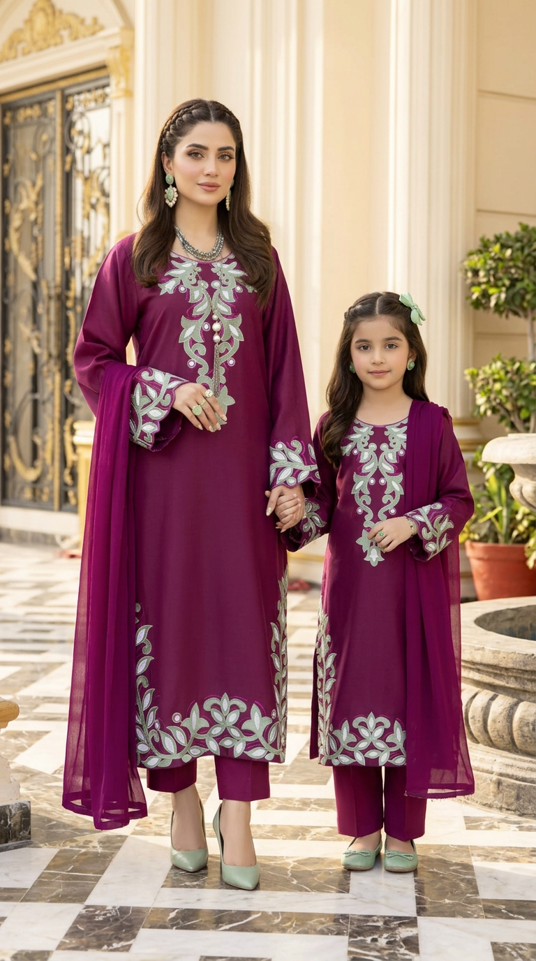 Reshmi RA10 Magenta Embroidered 3pc Raw Silk Suit with Chiffon Dupatta