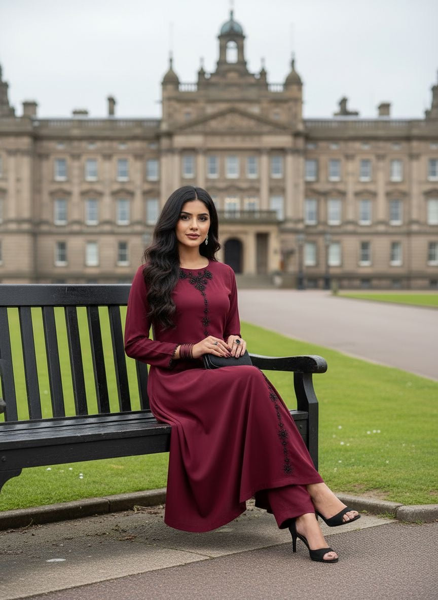 Zaiwa 2pc Dhanak Handwork A-Line Long Dress ZWL21