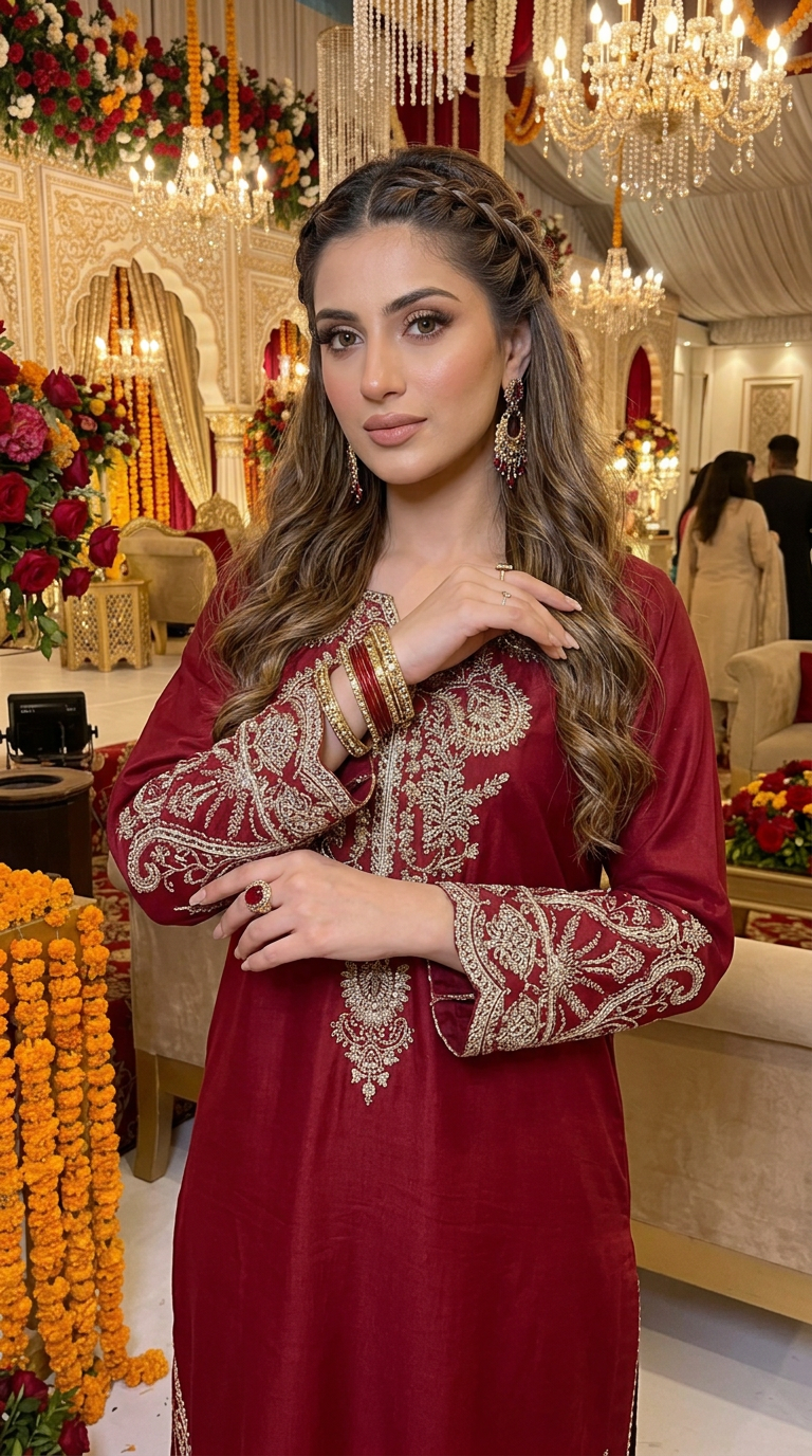 Miski Winter Essentials 2pc Maroon Embroidered Linen Suit – MWE9