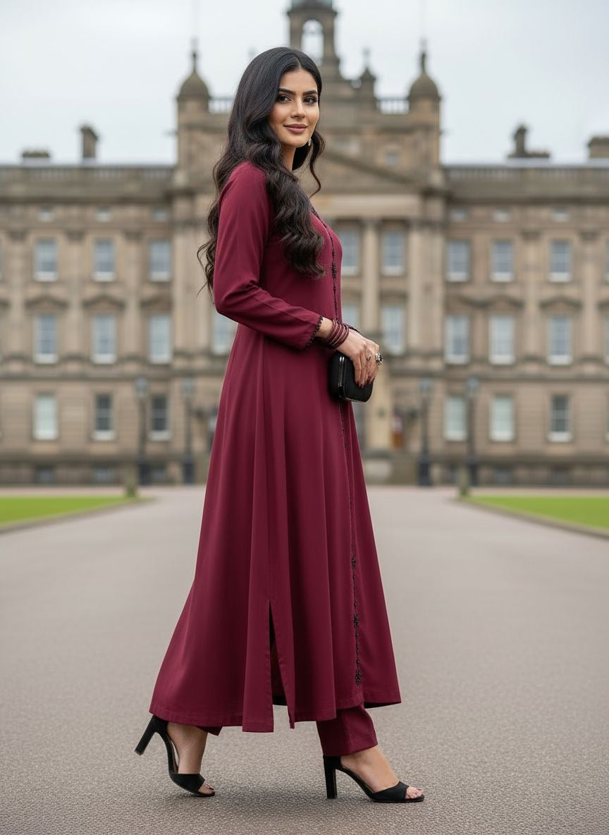 Zaiwa 2pc Dhanak Handwork A-Line Long Dress ZWL21