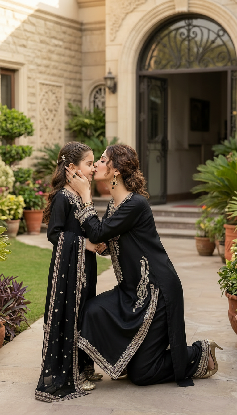 Reshmi RA9 Black Embroidered 3pc Raw Silk Suit with Chiffon Dupatta