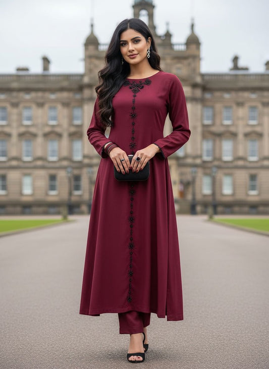 Zaiwa 2pc Dhanak Handwork A-Line Long Dress ZWL21