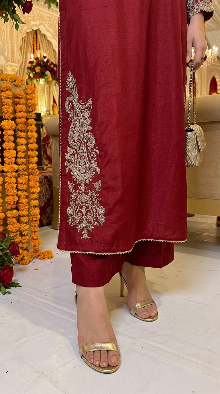 Miski Winter Essentials 2pc Maroon Embroidered Linen Suit – MWE9