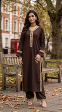 Miski Winter Essentials 2pc Chocolate Brown Embroidered Linen Suit – MWE2