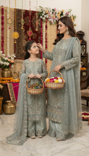 Zaiwaraat by Arwah – Mint Green Handworked Net Shirt with Sequin Sharara – ZWR14