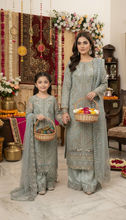 Zaiwaraat by Arwah – Mint Green Handworked Net Shirt with Sequin Sharara – ZWR14