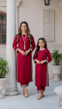 Noura by Hemline Red Embroidered Long 2pc Viscose Suit NH2