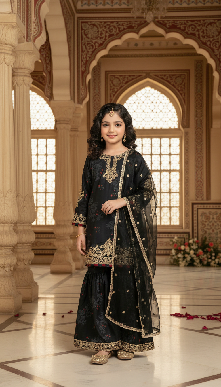 SM4 Sitara by Mohagni 3pc Girls Black Gharara Suit