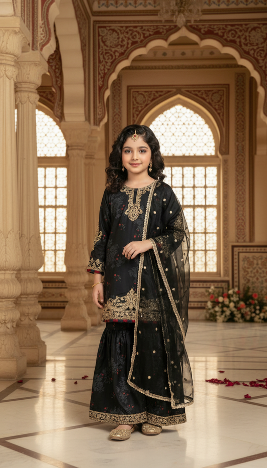 SM4 Sitara by Mohagni 3pc Girls Black Gharara Suit