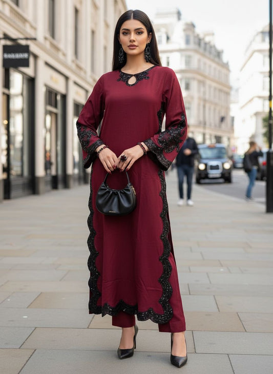 ZWL23 2pc Ready to Wear Embroidered Dhanak Long Dress by Zaiwa