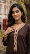 Miski Winter Essentials 2pc Chocolate Brown Embroidered Linen Suit – MWE2