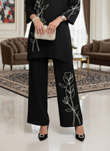 Zaiwa Black Linen Embroidered 2pc Winter Casual Co-Ord Set ZWL18