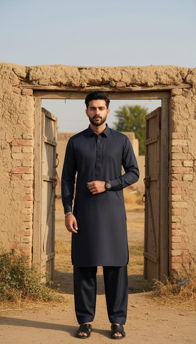 Ally's Navy Blue Wash & Wear Kurta Shalwar– Ready to Wear | MBA1