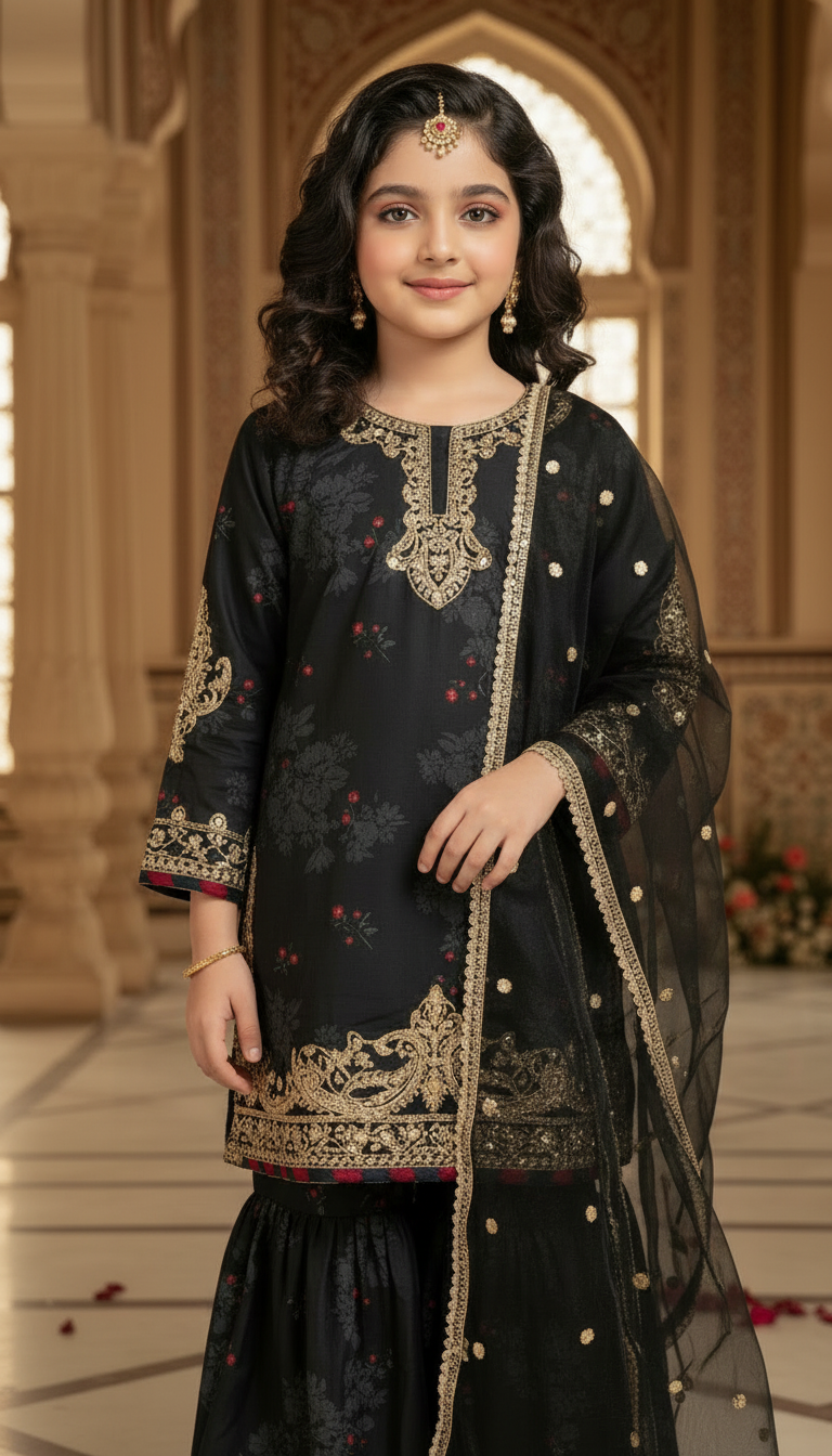 SM4 Sitara by Mohagni 3pc Girls Black Gharara Suit