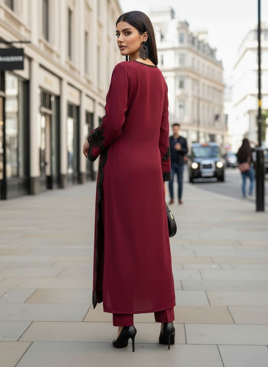 ZWL23 2pc Ready to Wear Embroidered Dhanak Long Dress by Zaiwa