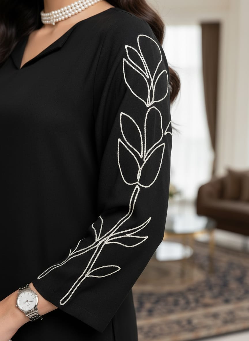 Zaiwa Black Linen Embroidered 2pc Winter Casual Co-Ord Set ZWL18