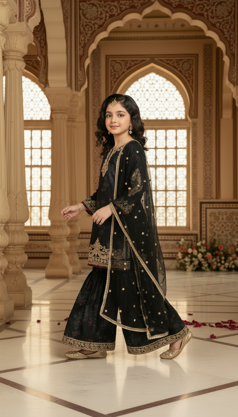 SM4 Sitara by Mohagni 3pc Girls Black Gharara Suit