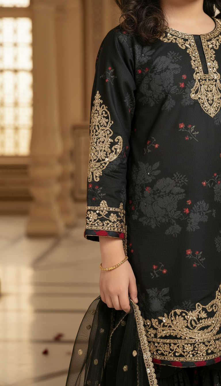 SM4 Sitara by Mohagni 3pc Girls Black Gharara Suit