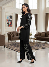 Zaiwa Black Linen Embroidered 2pc Winter Casual Co-Ord Set ZWL18