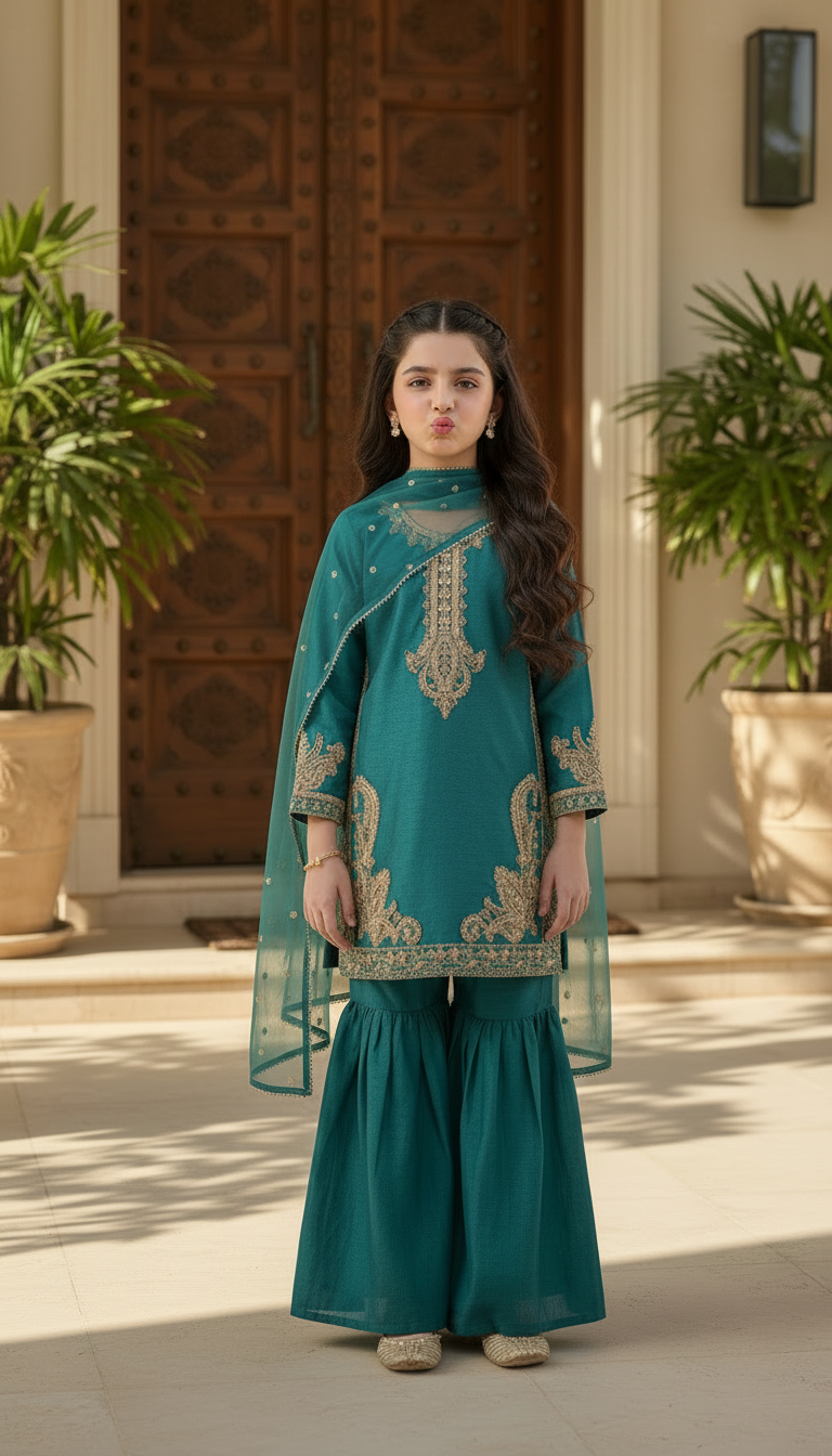SM6 Sitara by Mohagni 3pc Girls Raw Silk Gharara Suit