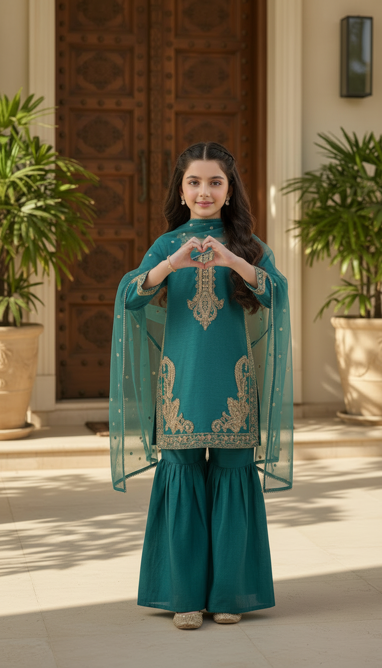 SM6 Sitara by Mohagni 3pc Girls Raw Silk Gharara Suit