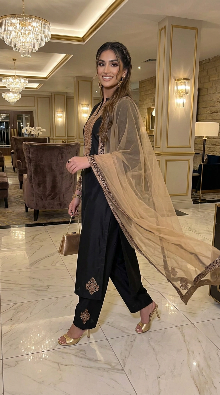 Miski Winter Essentials 3pc Black Embroidered Linen Suit with Net Dupatta – MWE10