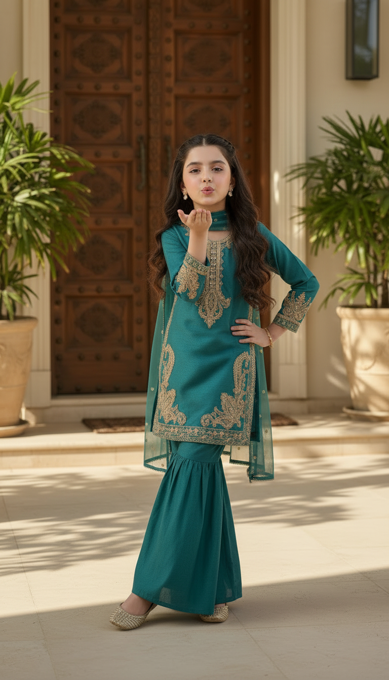 SM6 Sitara by Mohagni 3pc Girls Raw Silk Gharara Suit