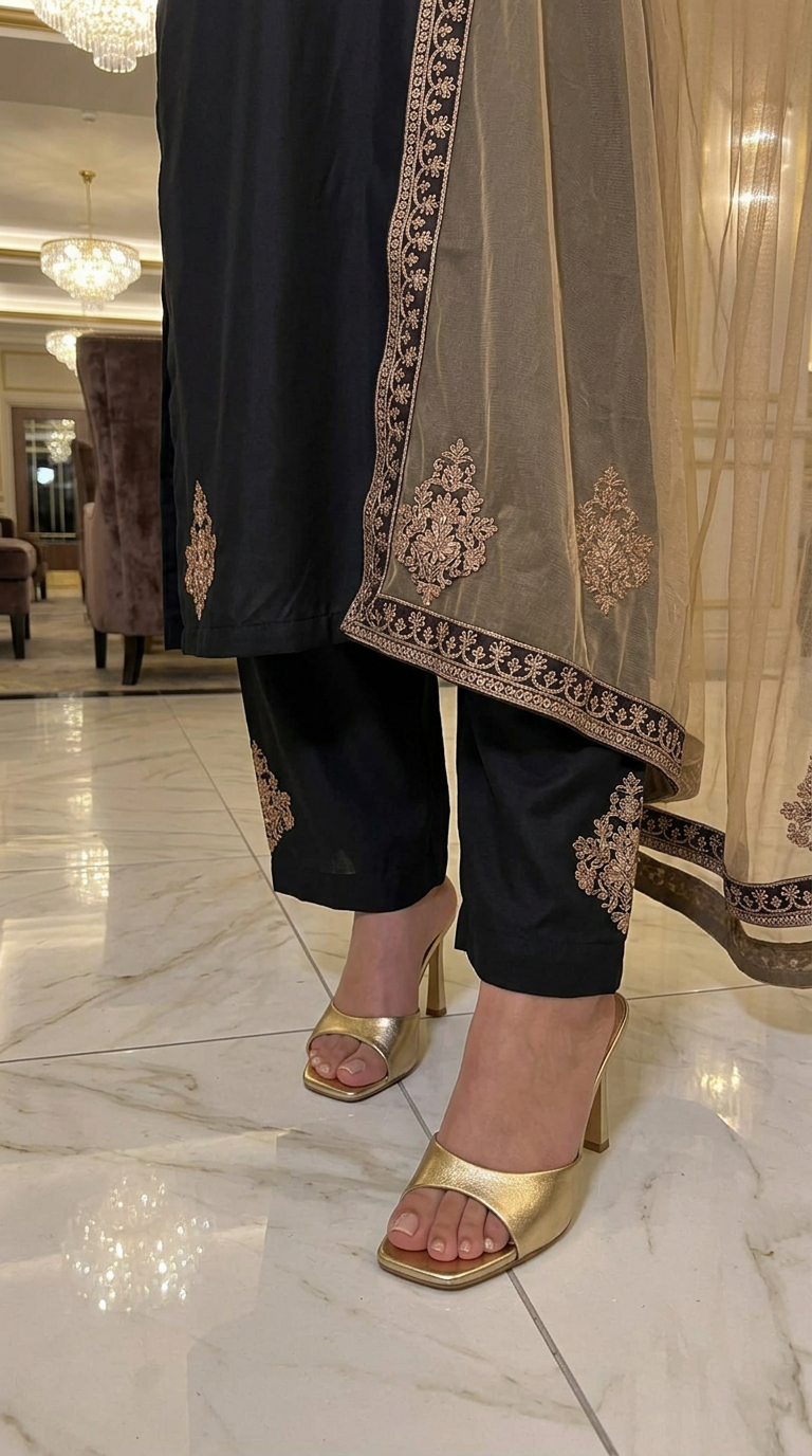Miski Winter Essentials 3pc Black Embroidered Linen Suit with Net Dupatta – MWE10