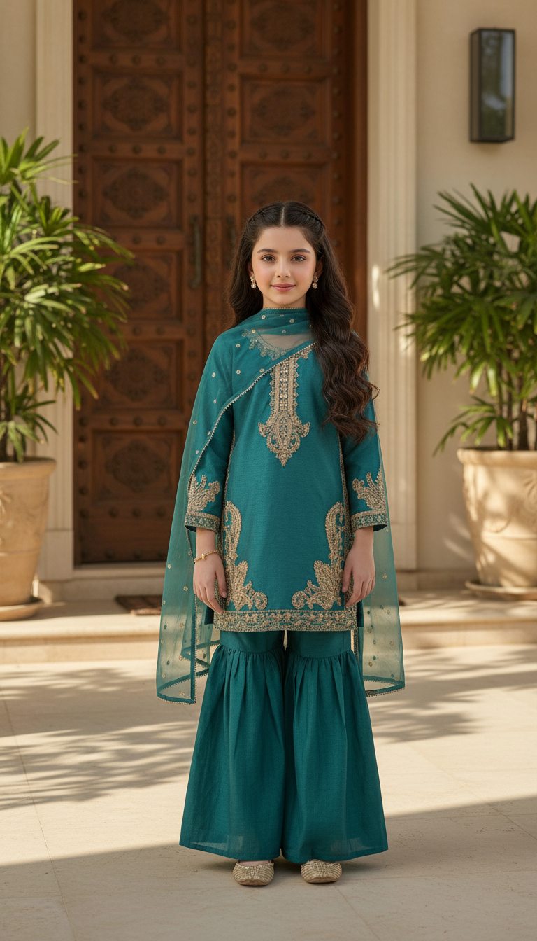 SM6 Sitara by Mohagni 3pc Girls Raw Silk Gharara Suit
