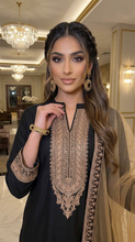 Miski Winter Essentials 3pc Black Embroidered Linen Suit with Net Dupatta – MWE10