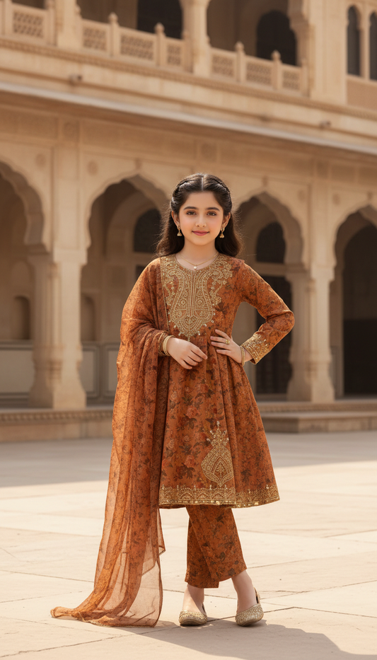 SM7 Sitara by Mohagni 3pc Girls Frock Mirror Work Suit