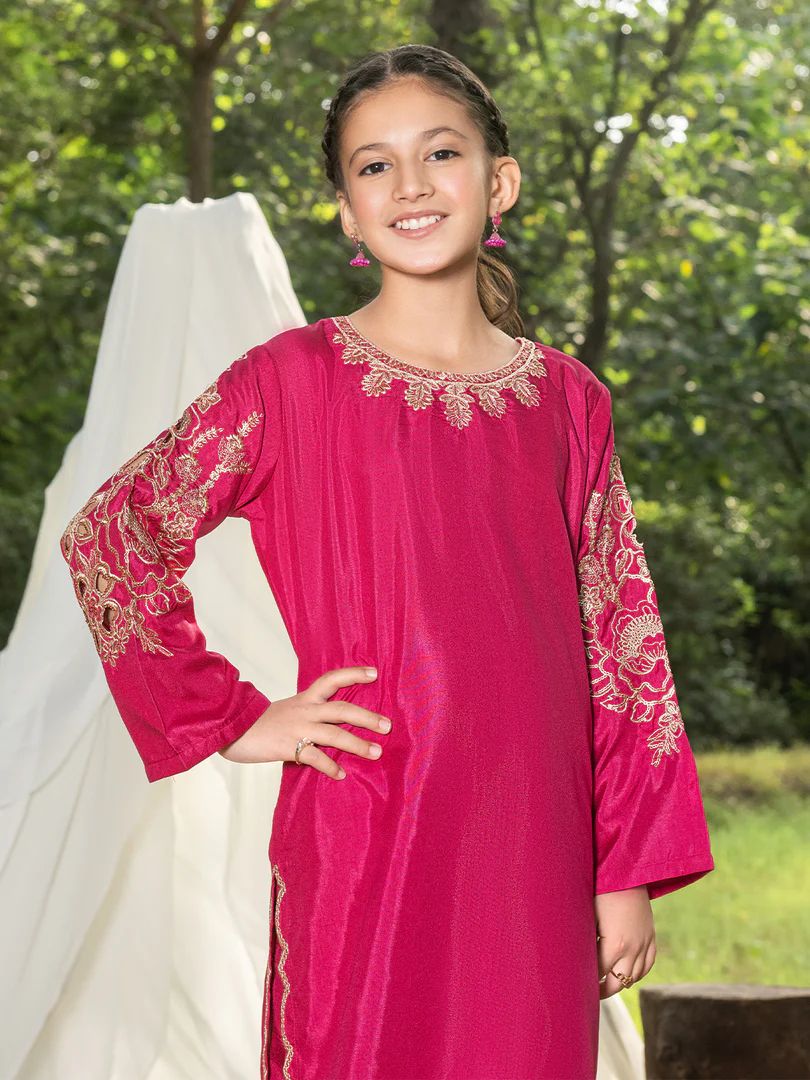 Mini Me by Mona – Pink Spangle Raw Silk 2pc Girls Dress MMM8