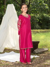 Mini Me by Mona – Pink Spangle Raw Silk 2pc Girls Dress MMM8