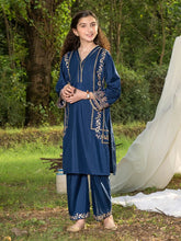 Mini Me by Mona – Navy Spangle Raw Silk 2pc Girls Dress MMM7